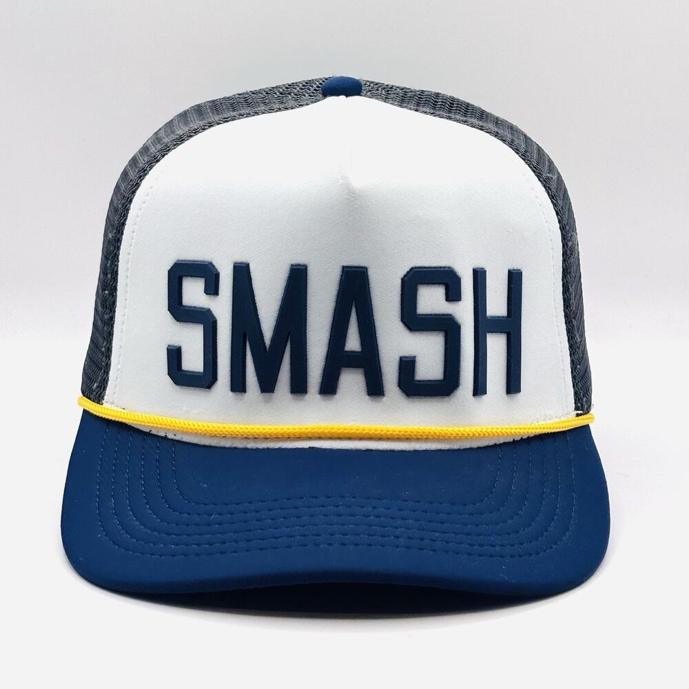 SMASH Hat Cap Snap Back Navy White Trucker Mesh Rope Mens The Nash Collection
